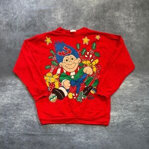 Vintage Troll Terrific Christmas Sweatshirt Red Women Size L 14-16 Made in‎ USA